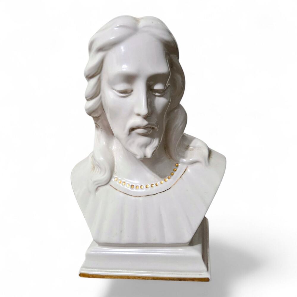 Vintage Holland Mold Jesus Bust 6.5" White Ivory Ceramic Porcelain Statue VGC